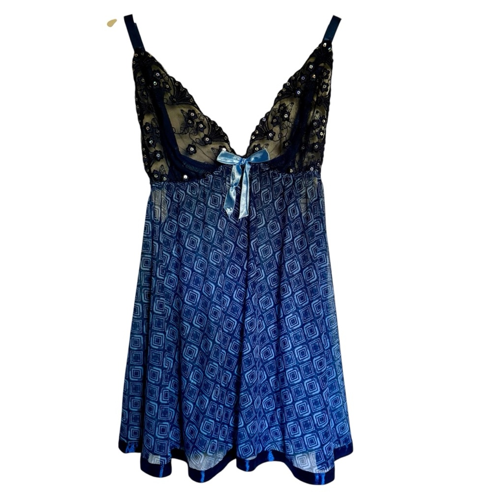 Blue Sheer Lace Babydoll Nightie Plus‎ Size 1X Coquette